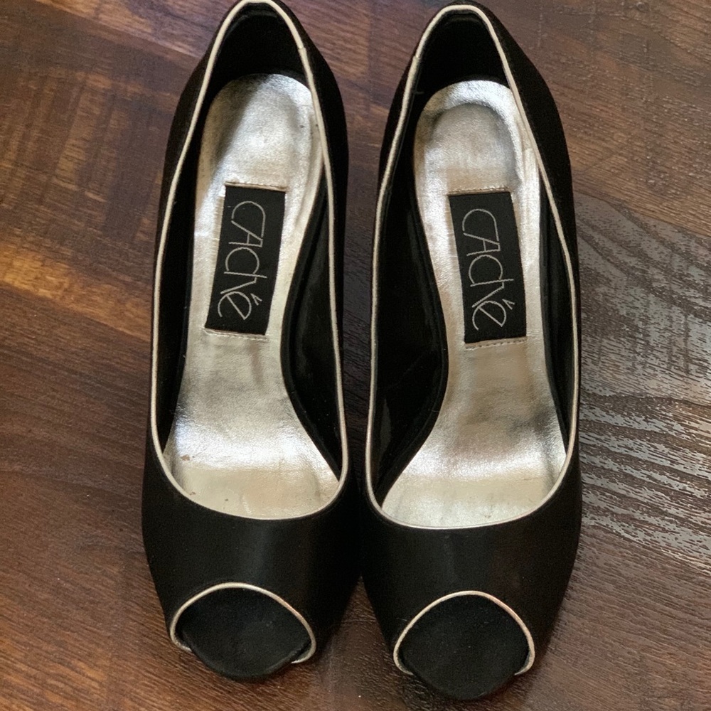 Cache Rhinestone HEELS BLACK SATIN Pumps - Picture 5 of 7